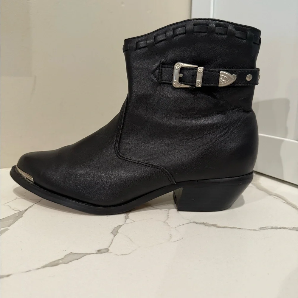 Dingo,  Black Leather Western Ankle Boots , Size 9M